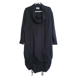 Bryn Walker Black Cowl Neck Ruched Bubble Hem Oversized Midi Sweater Dress Small